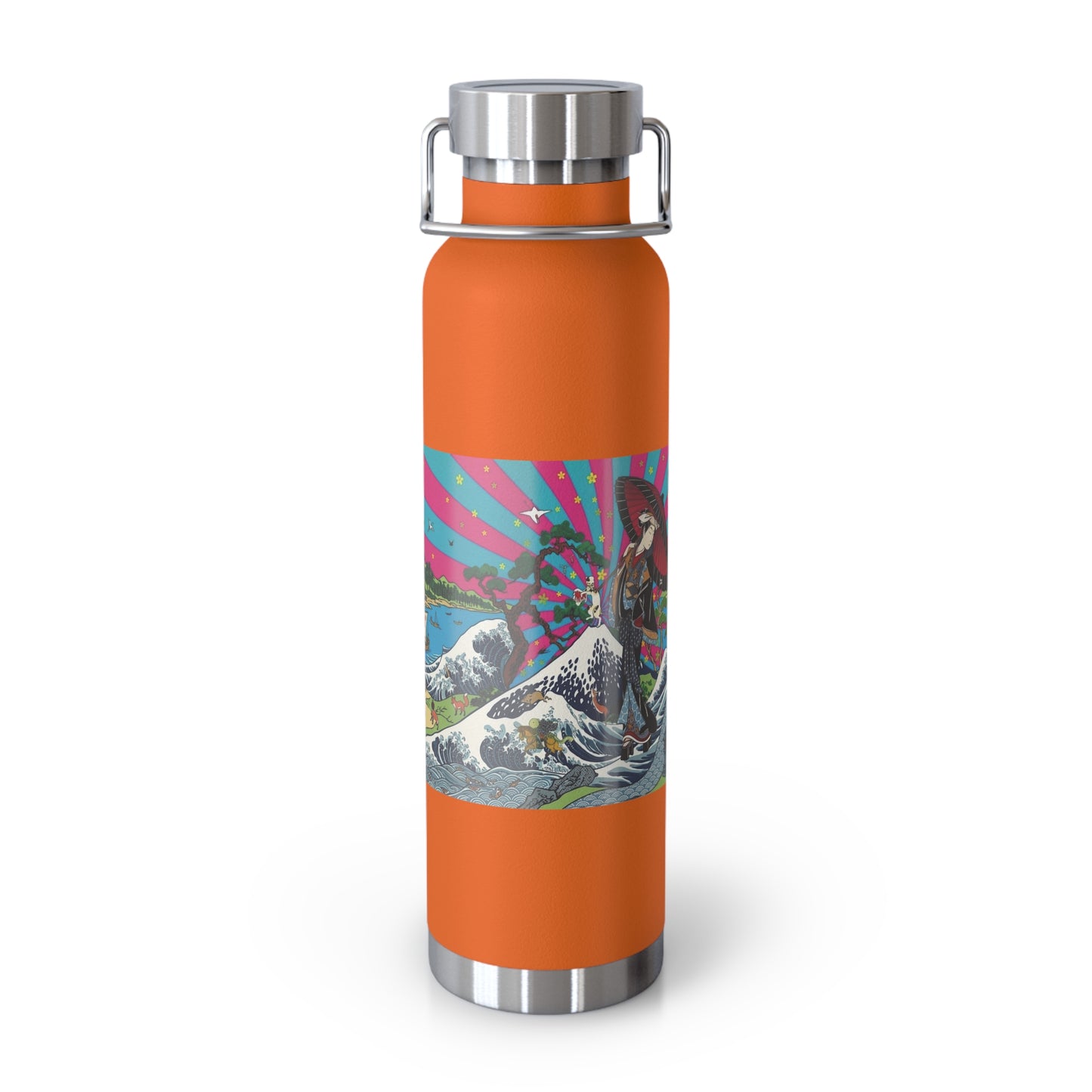 NekoPunch Original | 22oz Retro Japanese Wave & Beach Insulated Water Bottle - Girl