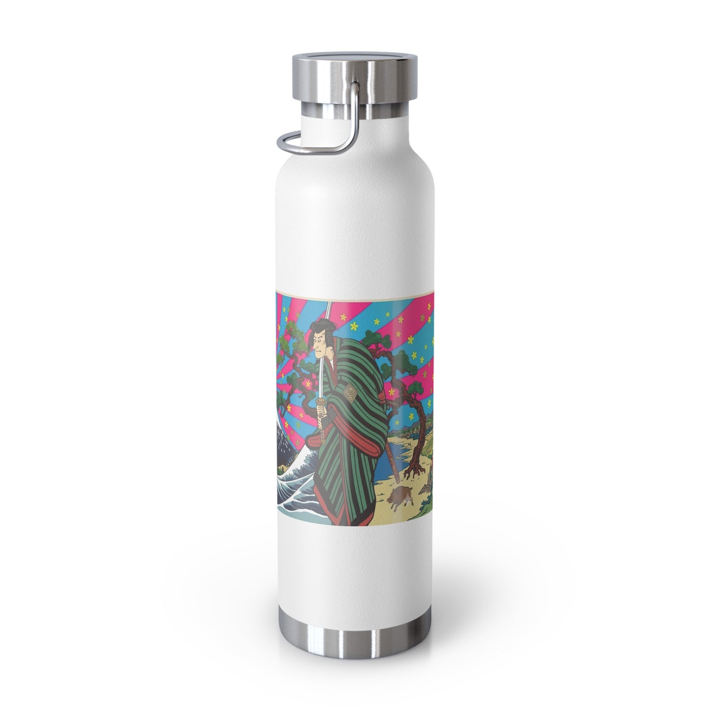 NekoPunch Original | 22oz Retro Japanese Wave & Beach Insulated Water Bottle - Samurai