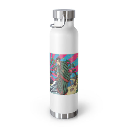 NekoPunch Original | 22oz Retro Japanese Wave & Beach Insulated Water Bottle - Samurai