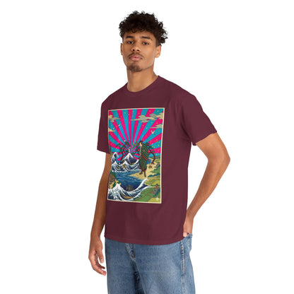 NekoPunch Original | Retro Japanese Wave & Beach T-Shirt - Samurai | Unisex Heavy Cotton Tee