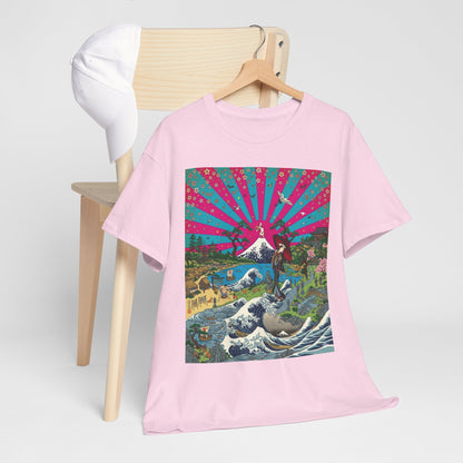 NekoPunch Original | Retro Japanese Wave & Beach T-Shirt - Girl | Unisex Heavy Cotton Tee