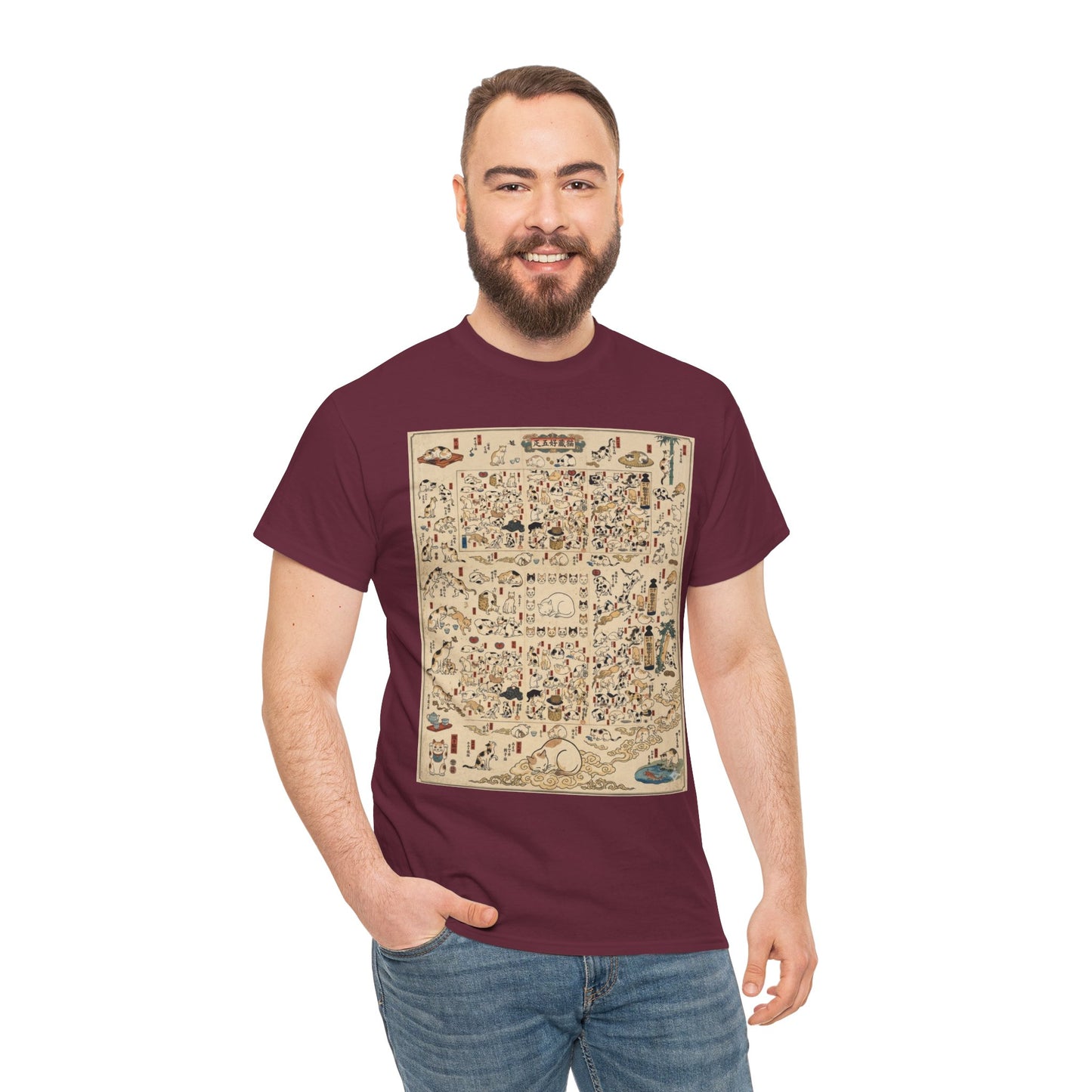 NekoPunch Original | Retro Japanese Cat Pattern T-Shirt | Unisex Heavy Cotton Tee