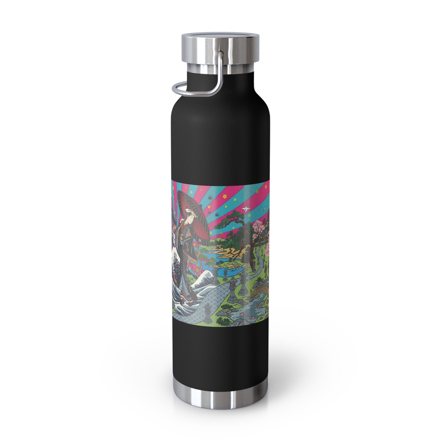 NekoPunch Original | 22oz Retro Japanese Wave & Beach Insulated Water Bottle - Girl