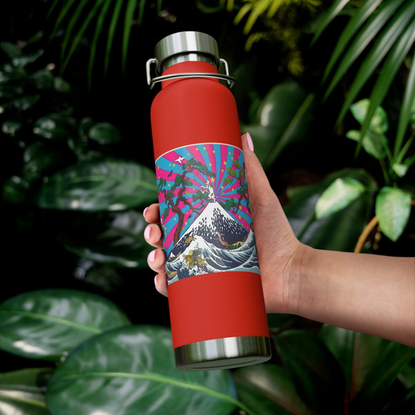 NekoPunch Original | 22oz Retro Japanese Wave & Beach Insulated Water Bottle - Samurai