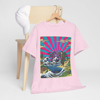 NekoPunch Original | Retro Japanese Wave & Beach T-Shirt - Samurai | Unisex Heavy Cotton Tee