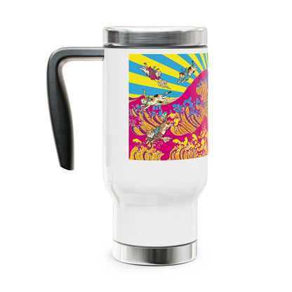 NekoPunch Original | 14oz Psychedelic Ocean Wave Stainless Steel Handle Travel Mug