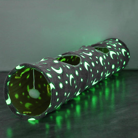 Collapsible Cat Tunnel with Plush Ball Toys & Glow-in-the-Dark Design
