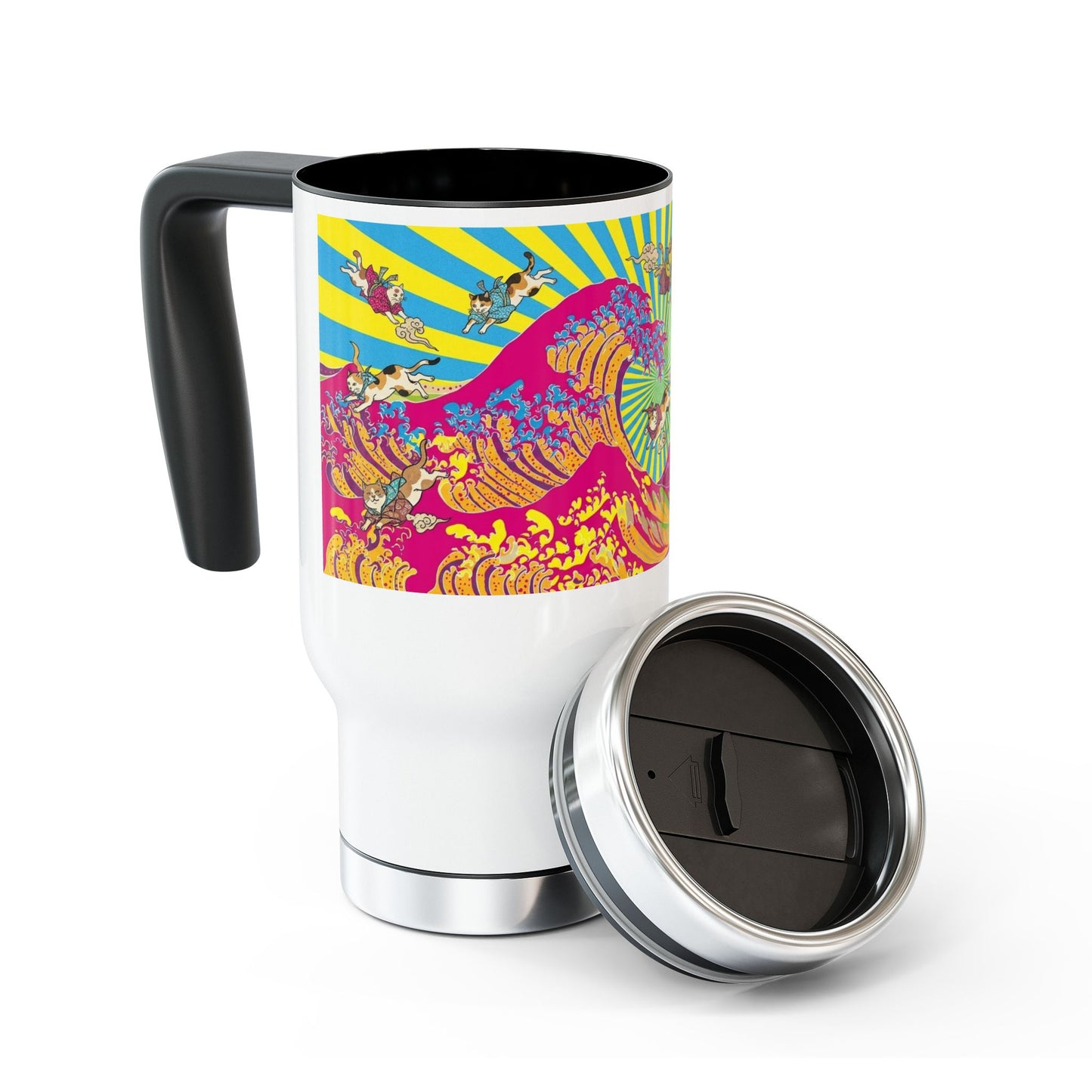 NekoPunch Original | 14oz Psychedelic Ocean Wave Stainless Steel Handle Travel Mug