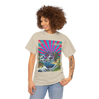 NekoPunch Original | Retro Japanese Wave & Beach T-Shirt - Samurai | Unisex Heavy Cotton Tee