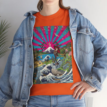 NekoPunch Original | Retro Japanese Wave & Beach T-Shirt - Girl | Unisex Heavy Cotton Tee