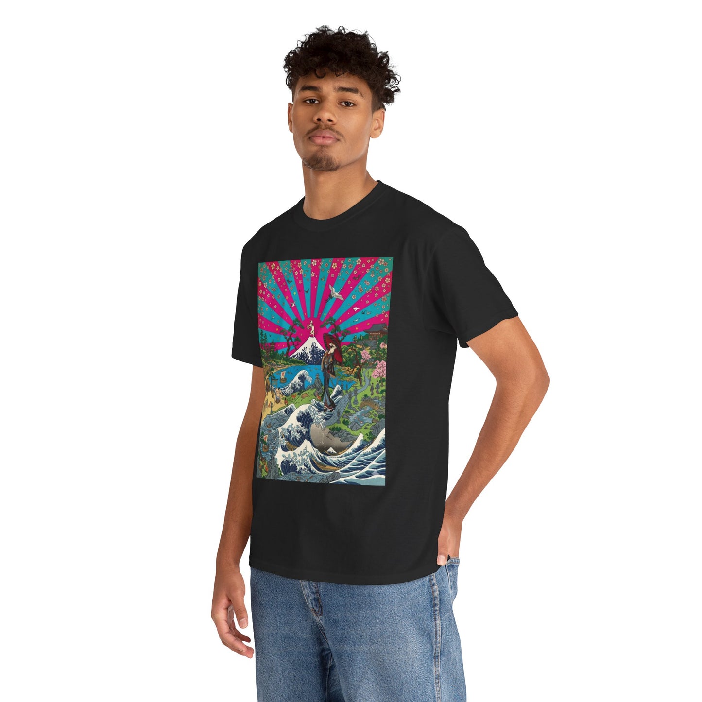 NekoPunch Original | Retro Japanese Wave & Beach T-Shirt - Girl | Unisex Heavy Cotton Tee