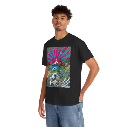 NekoPunch Original | Retro Japanese Wave & Beach T-Shirt - Girl | Unisex Heavy Cotton Tee