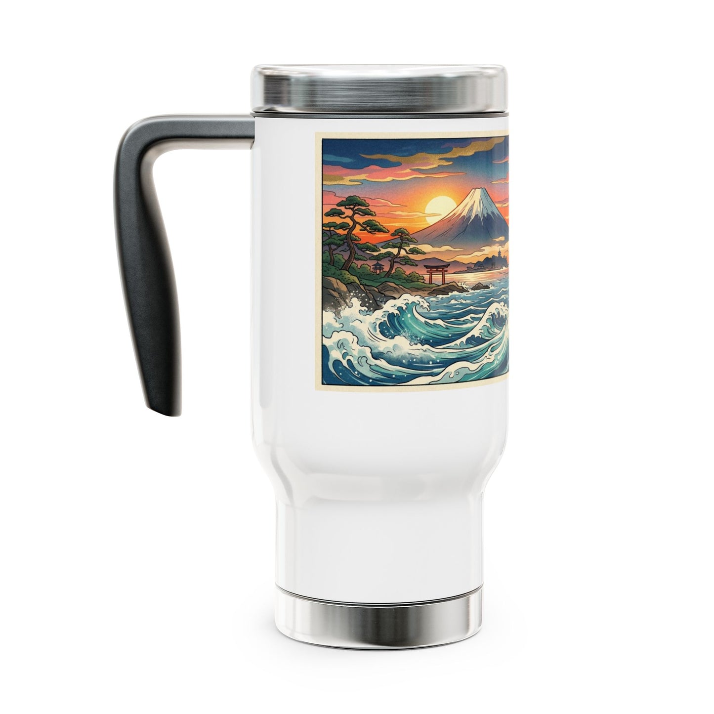 NekoPunch Original | 14oz Sunset & wave Mt. Fuji Surf Stainless Steel Travel Mug