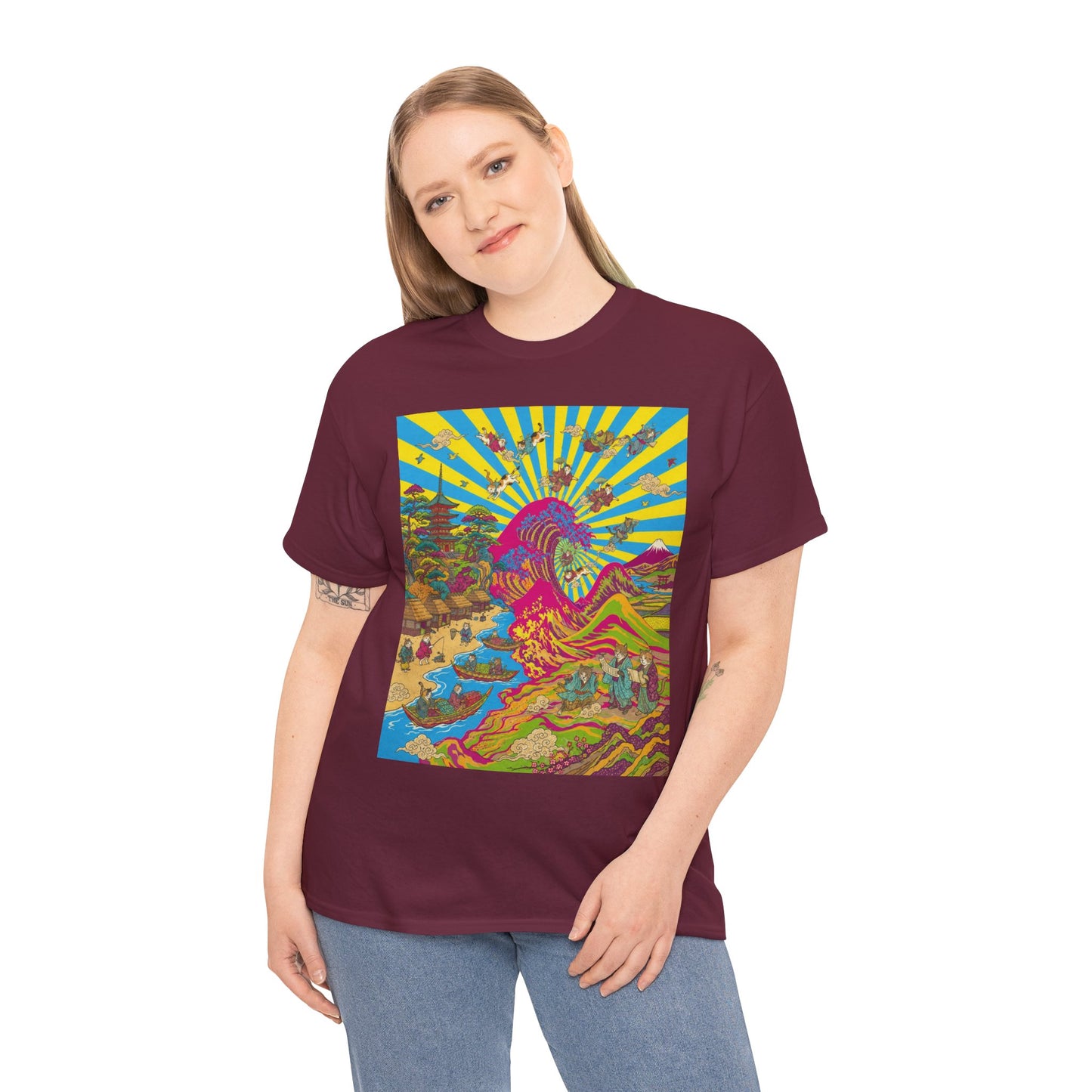 NekoPunch Original | Psychedelic Ocean Wave T-Shirt - Girl | Unisex Heavy Cotton Tee