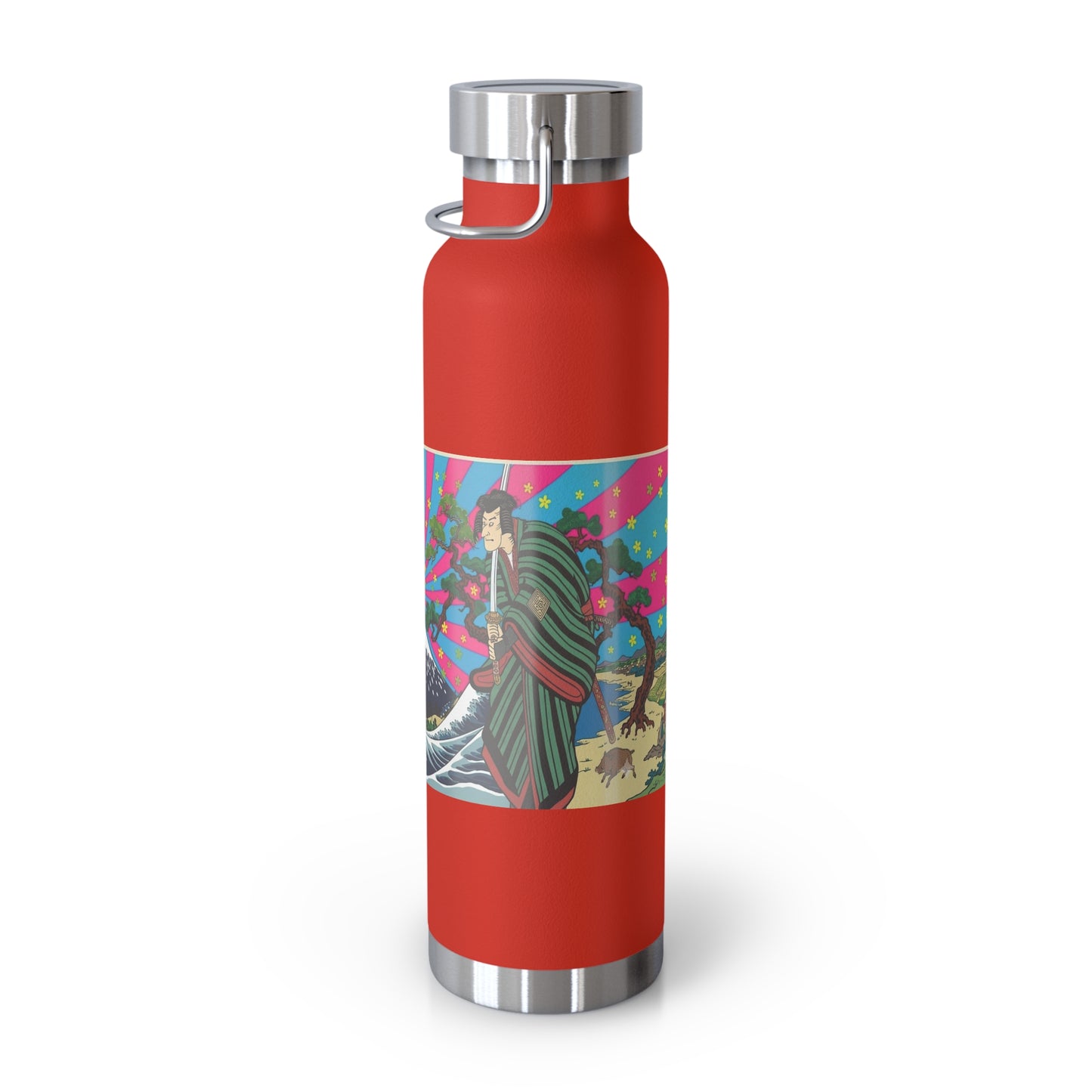 NekoPunch Original | 22oz Retro Japanese Wave & Beach Insulated Water Bottle - Samurai