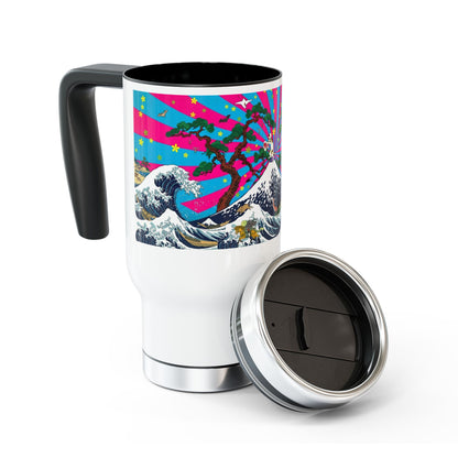 NekoPunch Original | 14oz Retro Japanese Wave & Beach Stainless Steel Travel Mug - Samurai