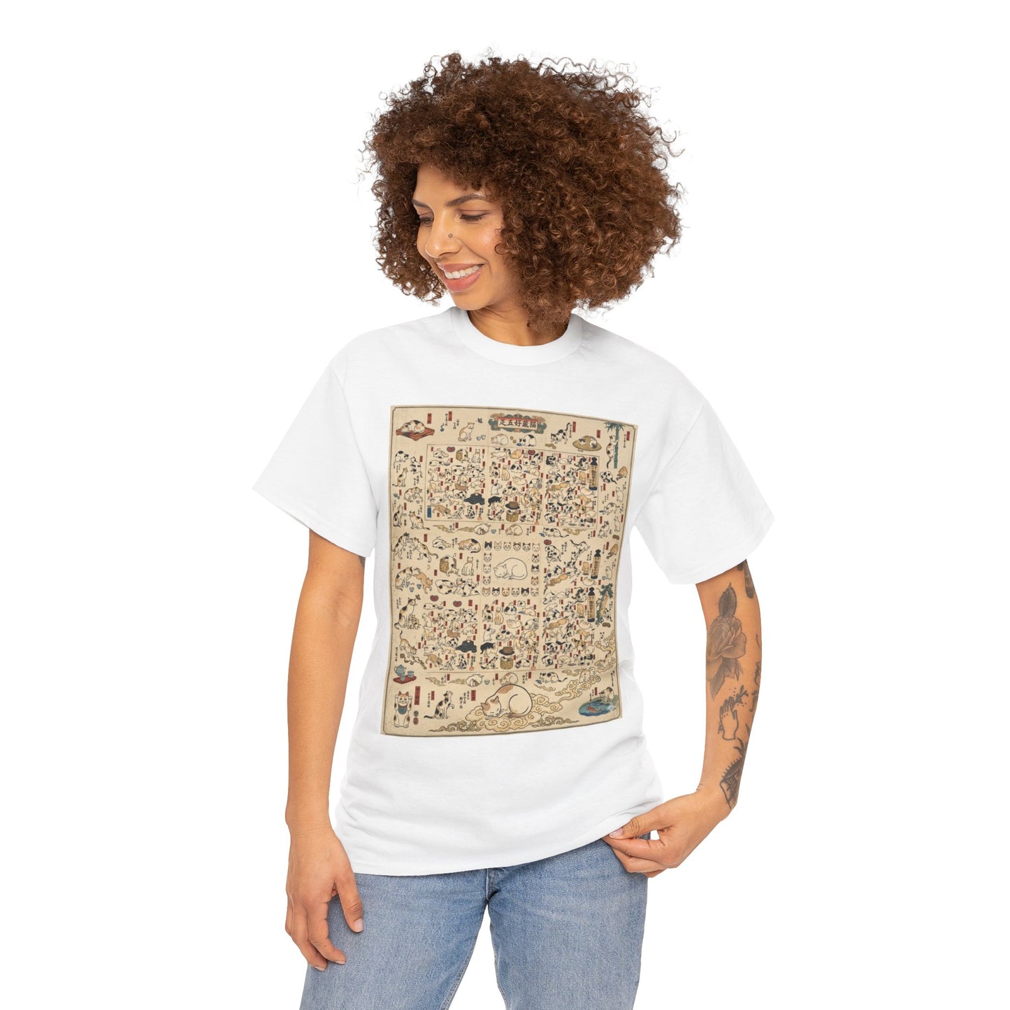 NekoPunch Original | Retro Japanese Cat Pattern T-Shirt | Unisex Heavy Cotton Tee
