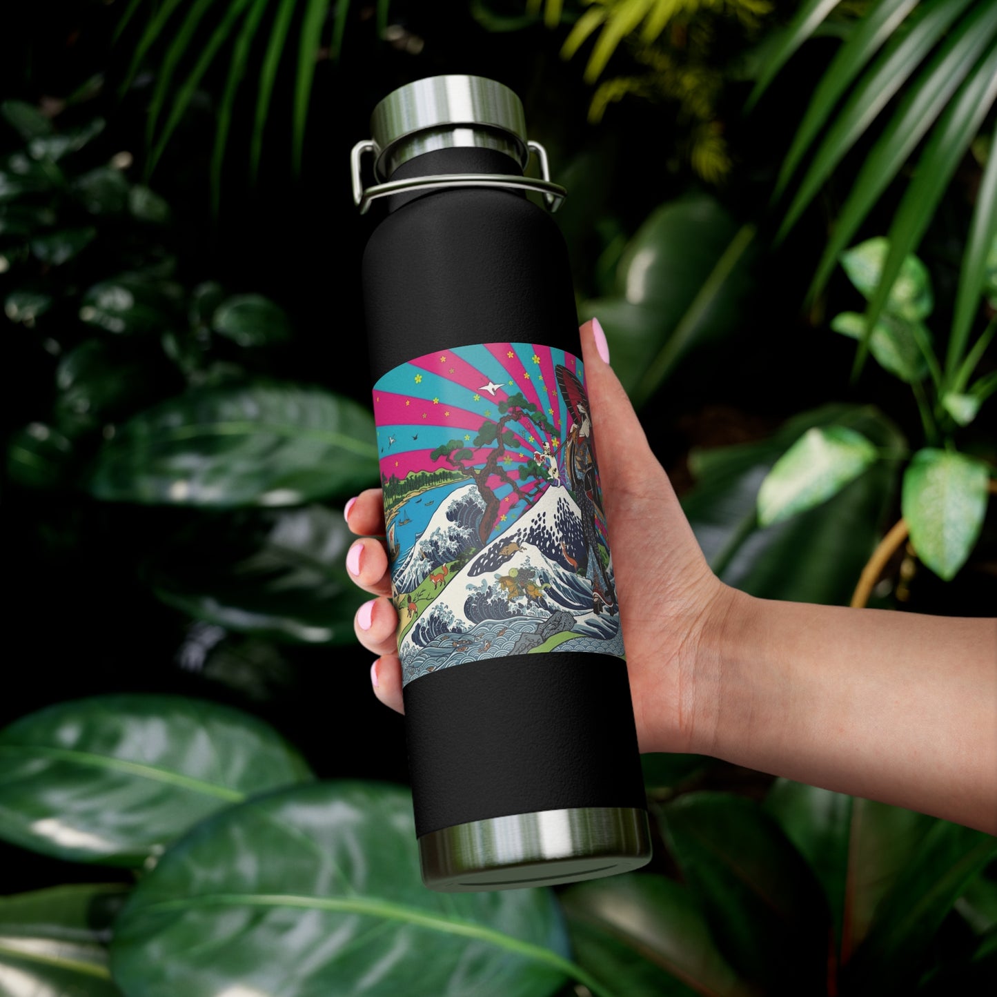 NekoPunch Original | 22oz Retro Japanese Wave & Beach Insulated Water Bottle - Girl