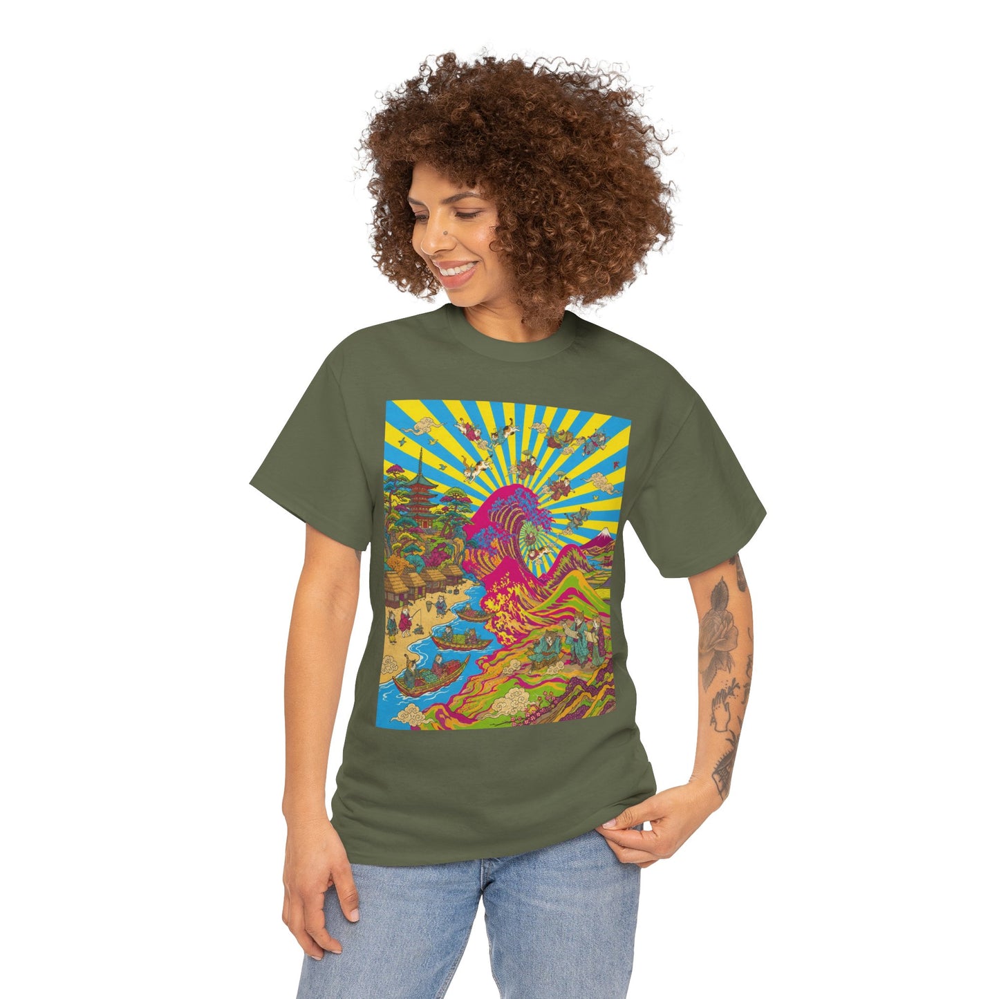 NekoPunch Original | Psychedelic Ocean Wave T-Shirt - Girl | Unisex Heavy Cotton Tee