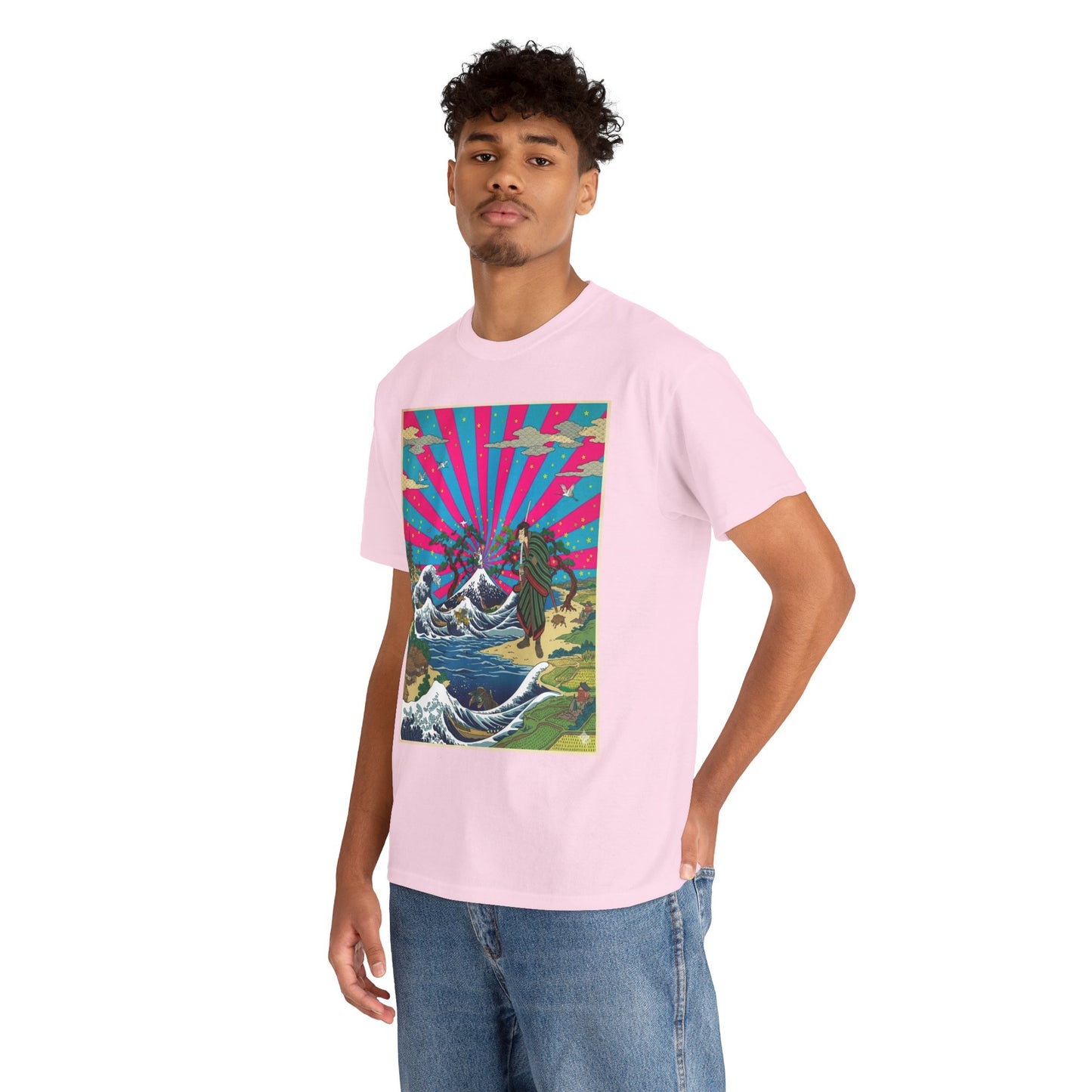 NekoPunch Original | Retro Japanese Wave & Beach T-Shirt - Samurai | Unisex Heavy Cotton Tee