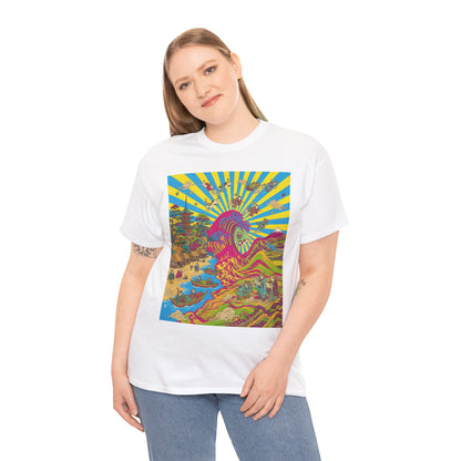 NekoPunch Original | Psychedelic Ocean Wave T-Shirt - Girl | Unisex Heavy Cotton Tee