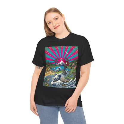 NekoPunch Original | Retro Japanese Wave & Beach T-Shirt - Girl | Unisex Heavy Cotton Tee
