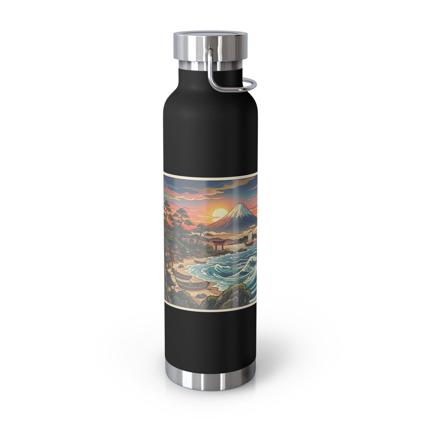 NekoPunch Original | 22oz Sunset & wave Mt. Fuji Surf Insulated Water Bottle