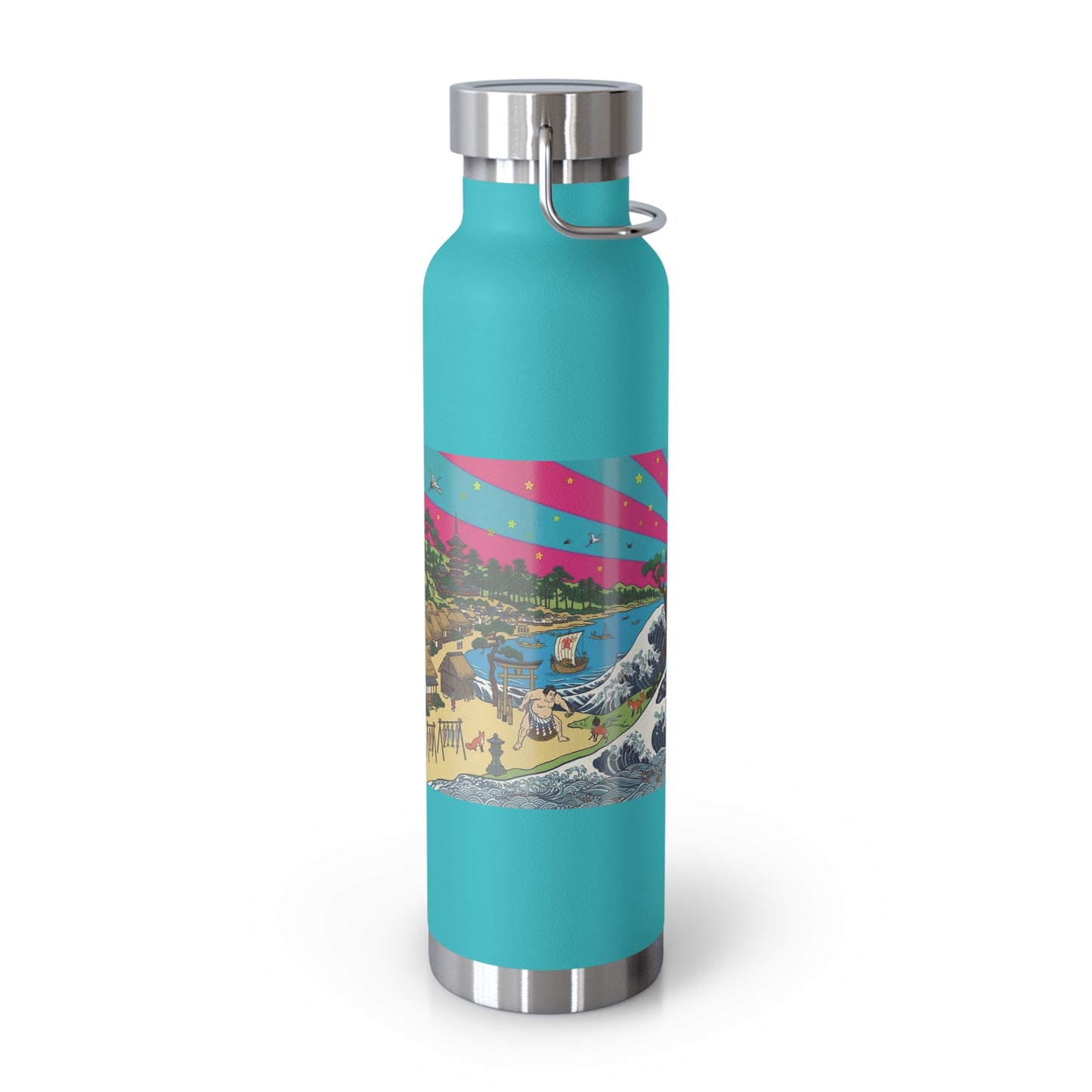 NekoPunch Original | 22oz Retro Japanese Wave & Beach Insulated Water Bottle - Girl