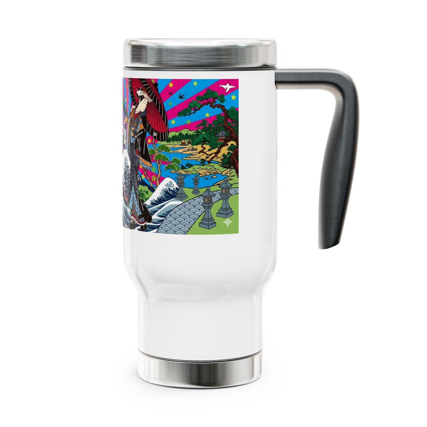 NekoPunch Original | 14oz Retro Japanese Wave & Beach Stainless Steel Travel Mug - Girl