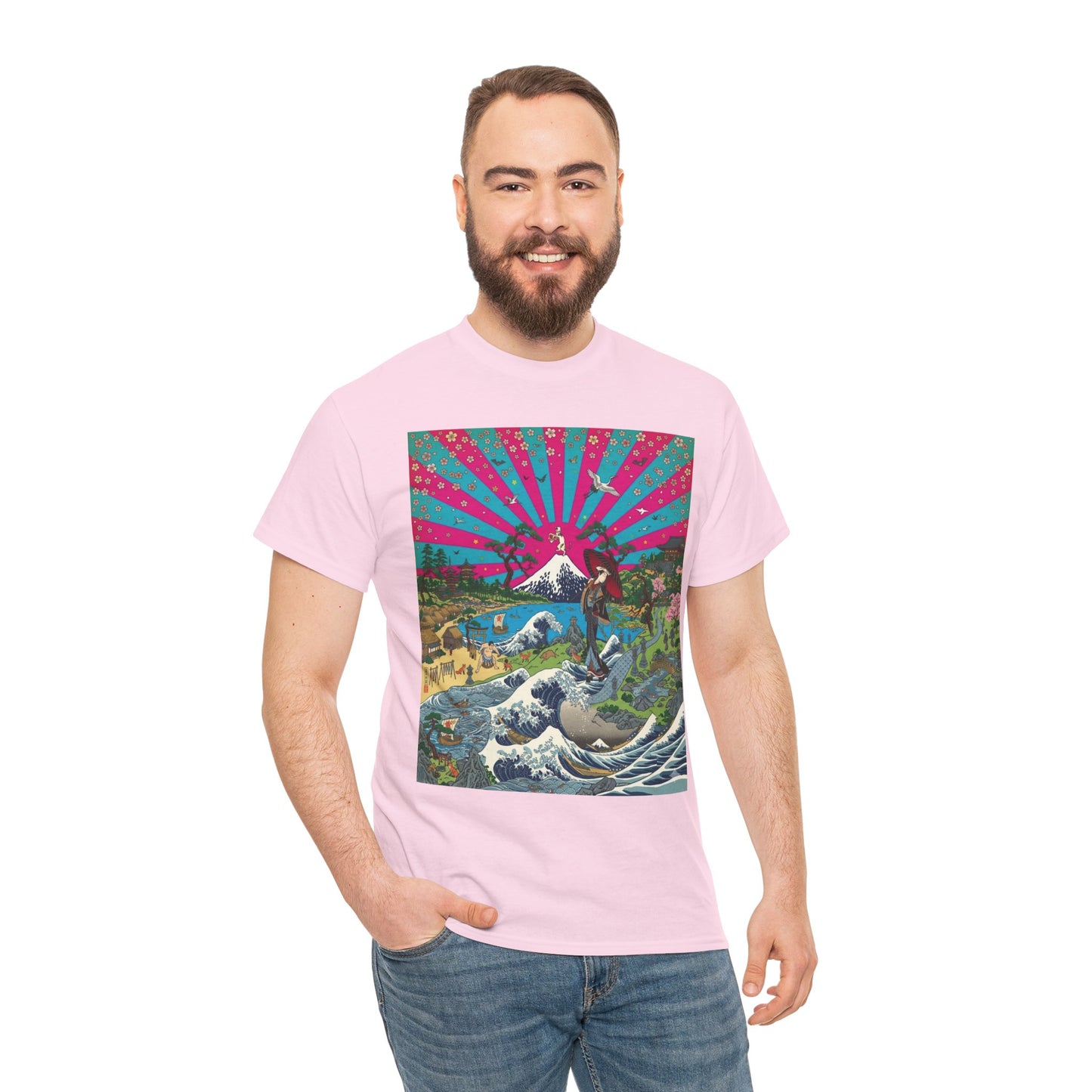 NekoPunch Original | Retro Japanese Wave & Beach T-Shirt - Girl | Unisex Heavy Cotton Tee