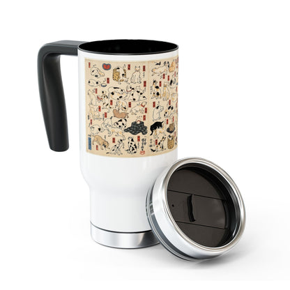 NekoPunch Original | 14oz Retro Japanese Cat Pattern Stainless Steel Travel Mug