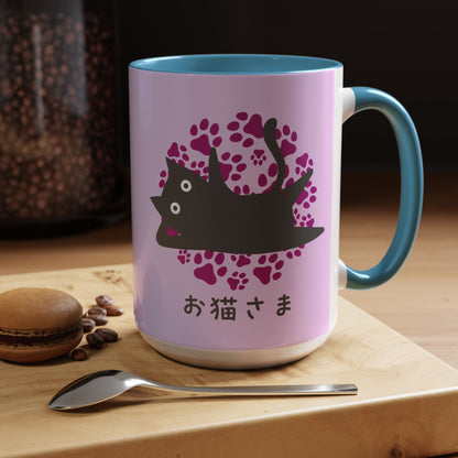 Dear Cat - Accent Coffee Mug (15oz) - Lazy Cat - Japanese Calligraphy