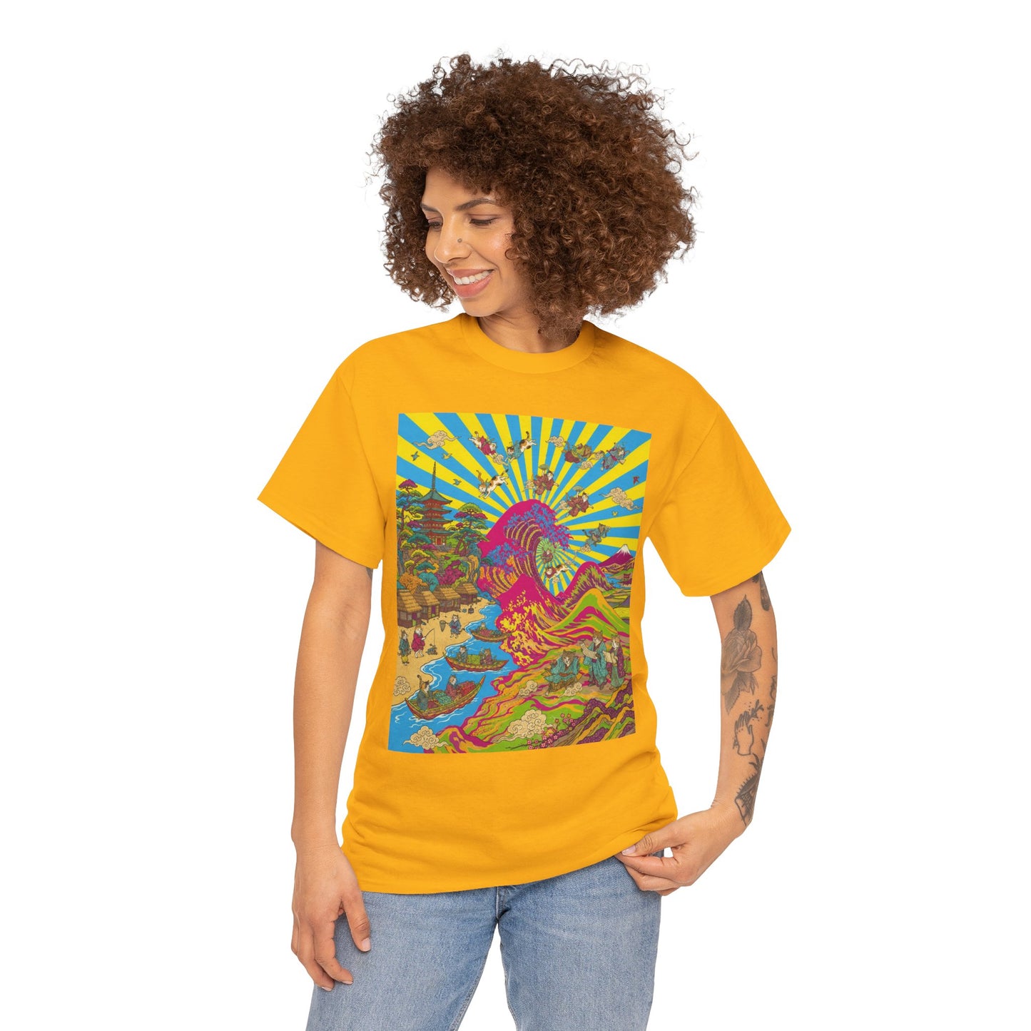 NekoPunch Original | Psychedelic Ocean Wave T-Shirt - Girl | Unisex Heavy Cotton Tee