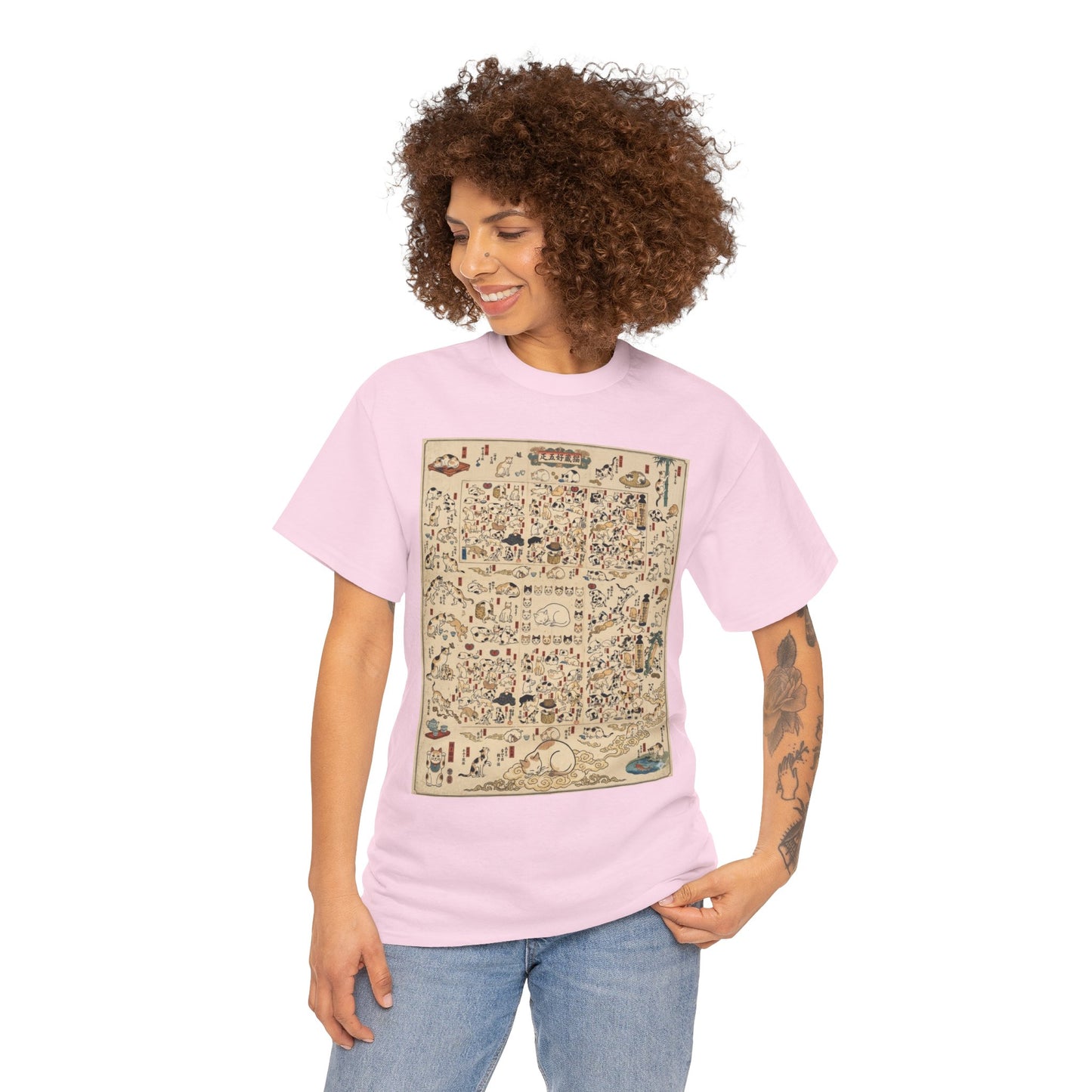 NekoPunch Original | Retro Japanese Cat Pattern T-Shirt | Unisex Heavy Cotton Tee