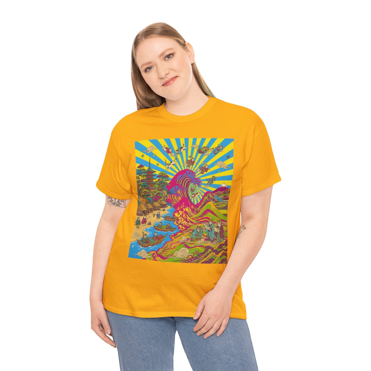 NekoPunch Original | Psychedelic Ocean Wave T-Shirt - Girl | Unisex Heavy Cotton Tee