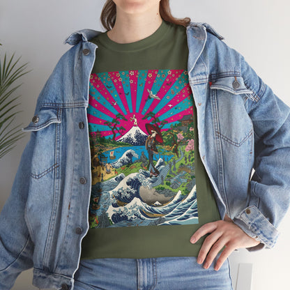 NekoPunch Original | Retro Japanese Wave & Beach T-Shirt - Girl | Unisex Heavy Cotton Tee