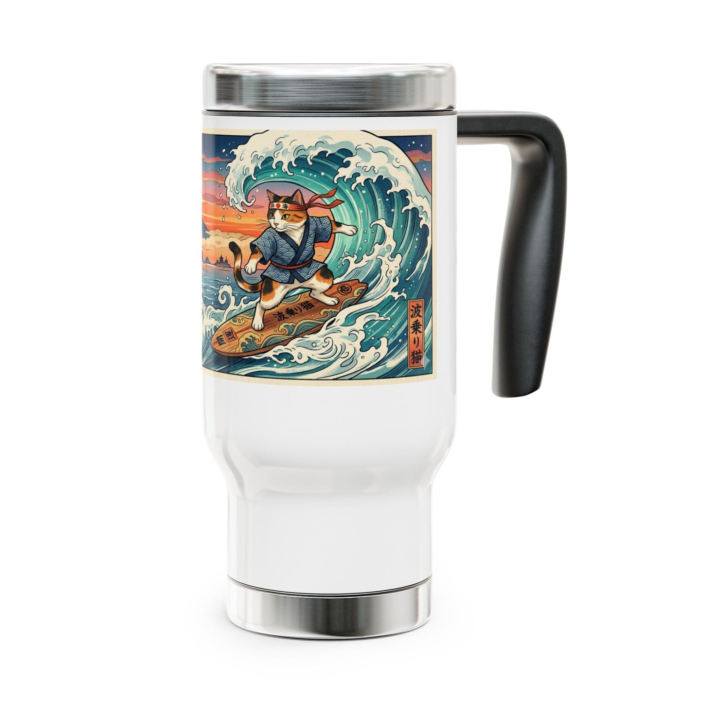 NekoPunch Original | 14oz Sunset & wave Mt. Fuji Surf Stainless Steel Travel Mug