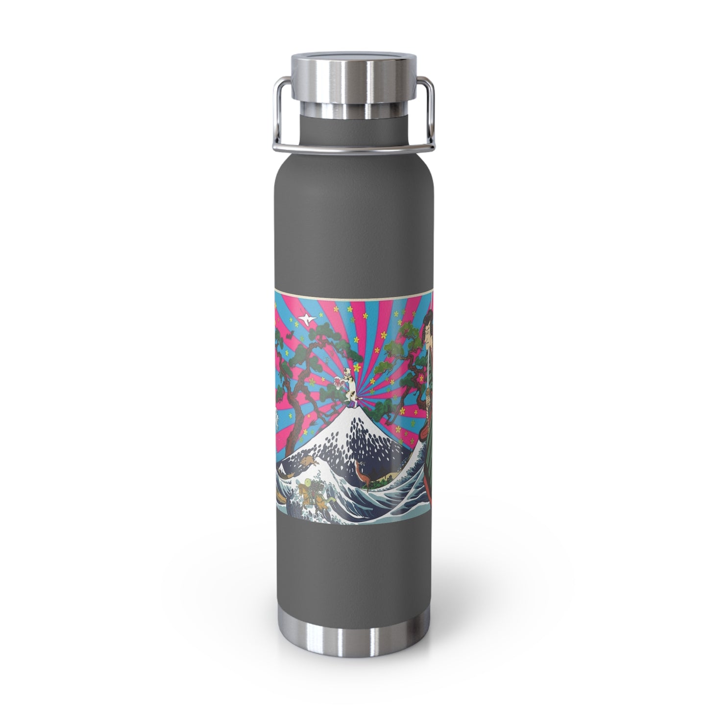 NekoPunch Original | 22oz Retro Japanese Wave & Beach Insulated Water Bottle - Samurai