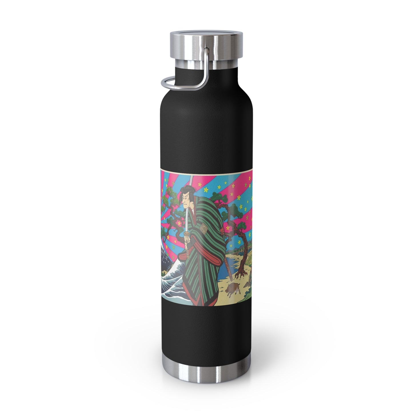 NekoPunch Original | 22oz Retro Japanese Wave & Beach Insulated Water Bottle - Samurai