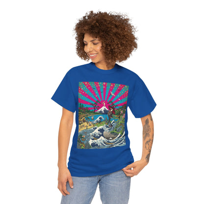 NekoPunch Original | Retro Japanese Wave & Beach T-Shirt - Girl | Unisex Heavy Cotton Tee