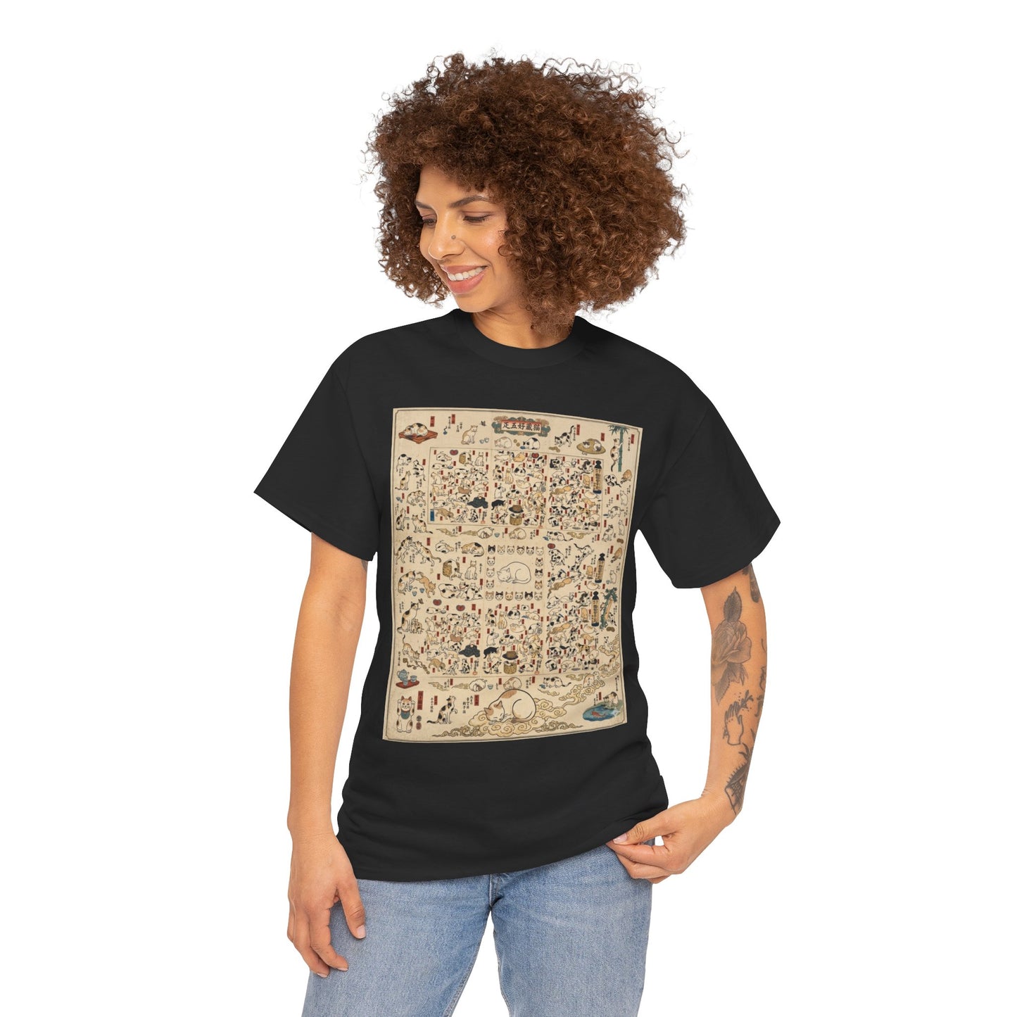 NekoPunch Original | Retro Japanese Cat Pattern T-Shirt | Unisex Heavy Cotton Tee