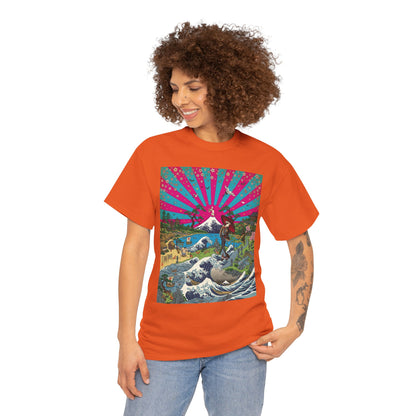 NekoPunch Original | Retro Japanese Wave & Beach T-Shirt - Girl | Unisex Heavy Cotton Tee