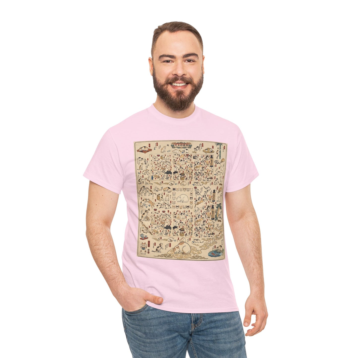NekoPunch Original | Retro Japanese Cat Pattern T-Shirt | Unisex Heavy Cotton Tee