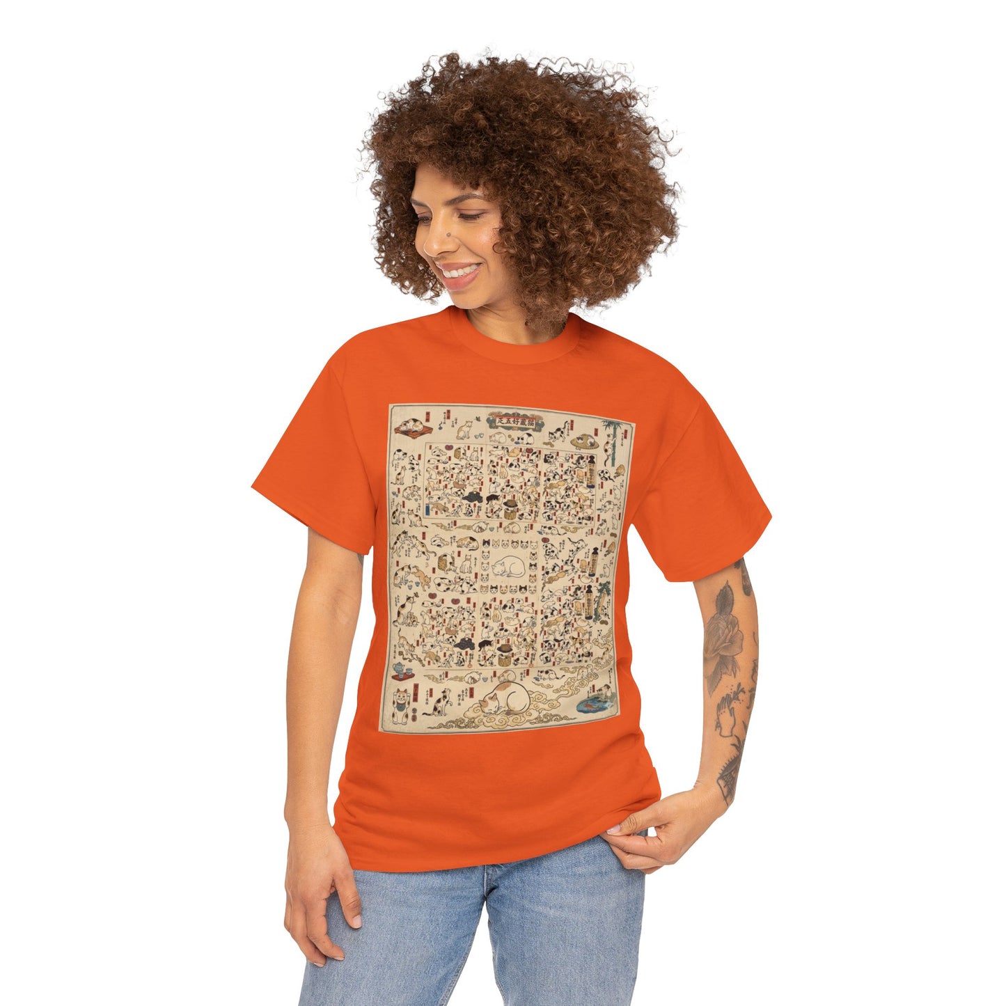 NekoPunch Original | Retro Japanese Cat Pattern T-Shirt | Unisex Heavy Cotton Tee