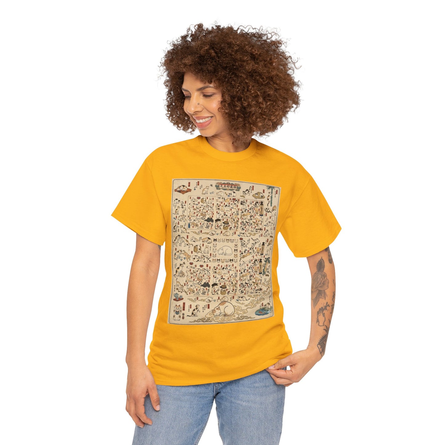 NekoPunch Original | Retro Japanese Cat Pattern T-Shirt | Unisex Heavy Cotton Tee