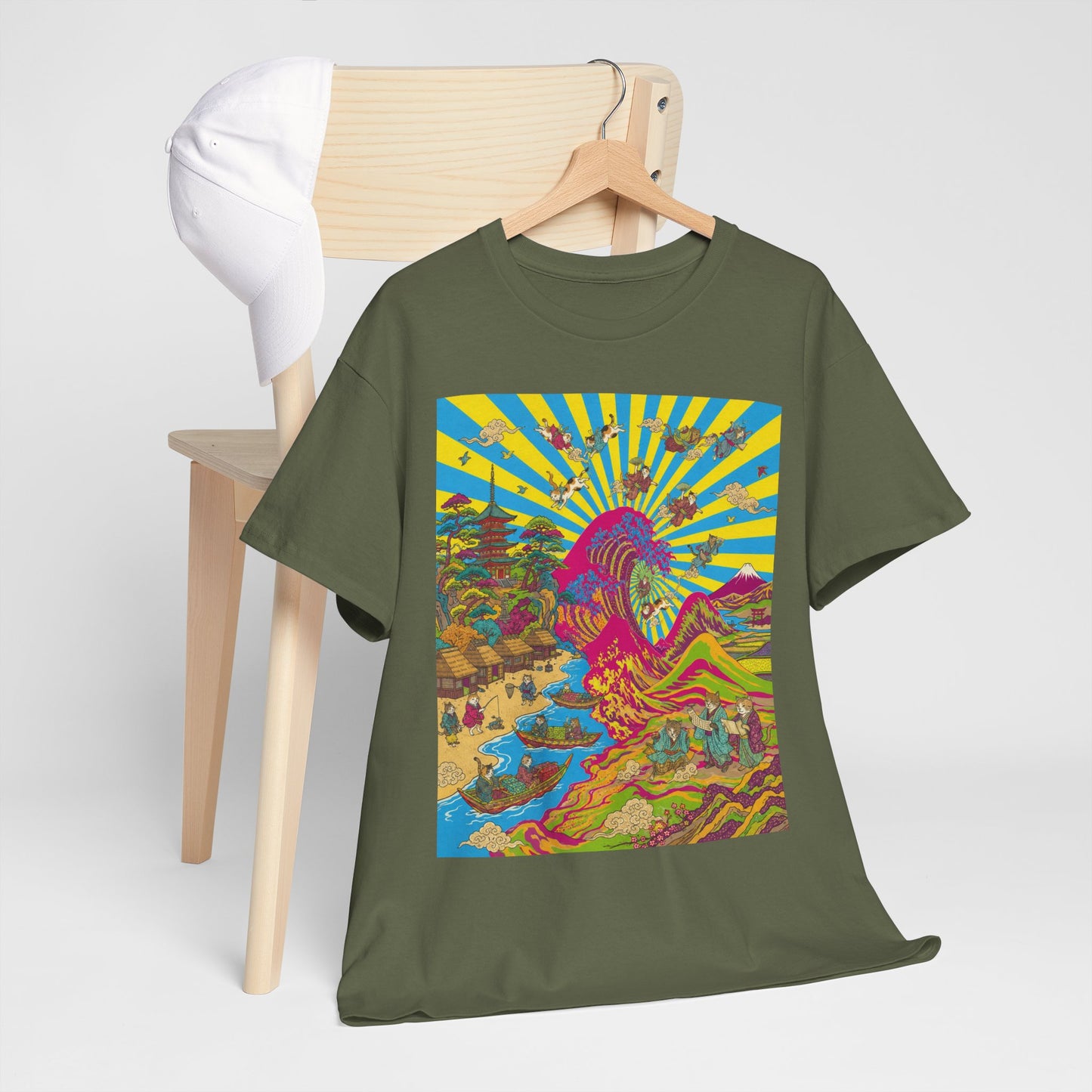 NekoPunch Original | Psychedelic Ocean Wave T-Shirt - Girl | Unisex Heavy Cotton Tee