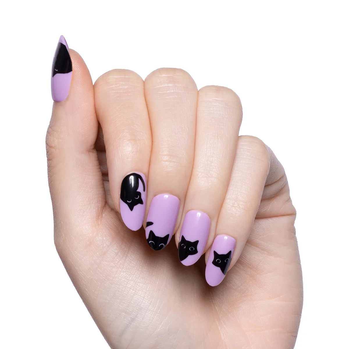 Super Stick Mani Medium Oval Press-On Tabs – Sneaky Cats (32-Pack)