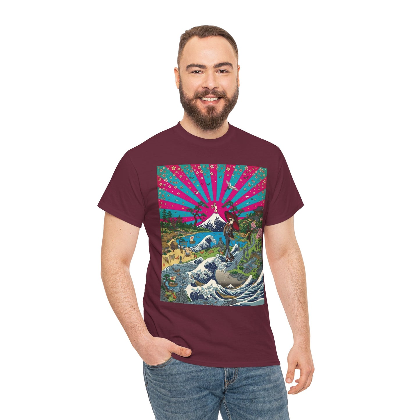 NekoPunch Original | Retro Japanese Wave & Beach T-Shirt - Girl | Unisex Heavy Cotton Tee