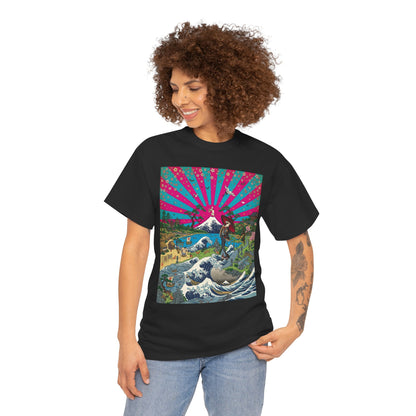 NekoPunch Original | Retro Japanese Wave & Beach T-Shirt - Girl | Unisex Heavy Cotton Tee