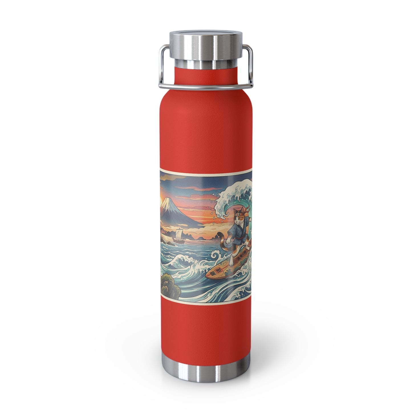 NekoPunch Original | 22oz Sunset & wave Mt. Fuji Surf Insulated Water Bottle